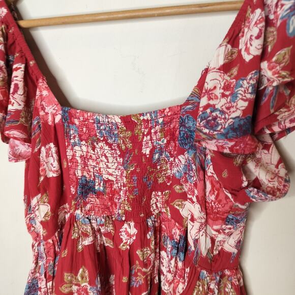 Angie Floral Flutter Sleeve Top Peplum Smocked - Picture 10 of 11